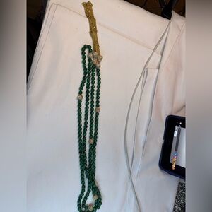 Alexis Bittar Green Beaded Necklace with Gold Details